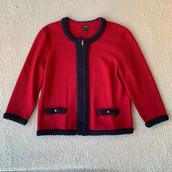 Talbots Dark Red Merino Lady Cardigan Sweater, Large - Picture 1 of 7